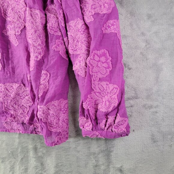 LOFT Womens M Purple Floral Jacquard Blouse Long Sleeve Keyhole Boho Romantic - Picture 3 of 10